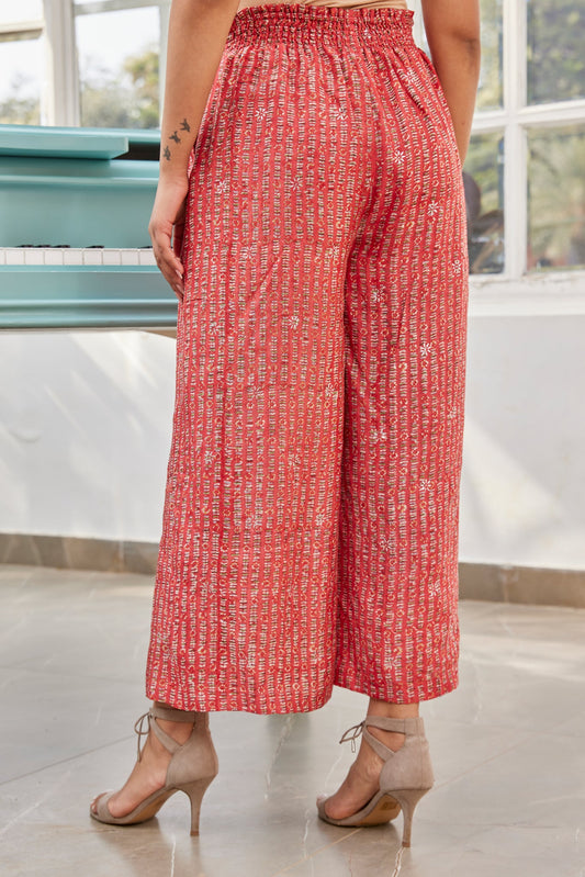 Salmon Hand Block Print Relaxed Fit Ethnic Trouser