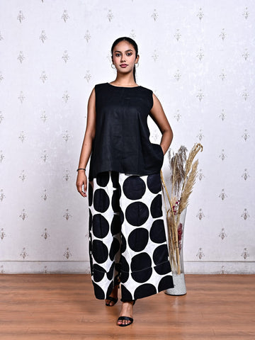 Pure Linen Monochrome Coord Set with Polka Print Pants