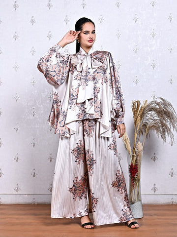 Elegant Satin Co-Ord Set with All-Over Print