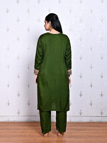 Green Cotton Silk Suit with Sequin Work & Matching Pants