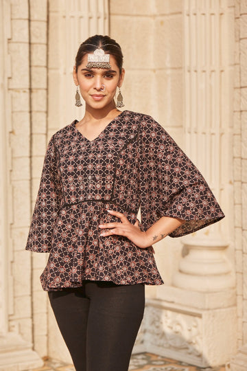 Ajrakh Print Peplum Top