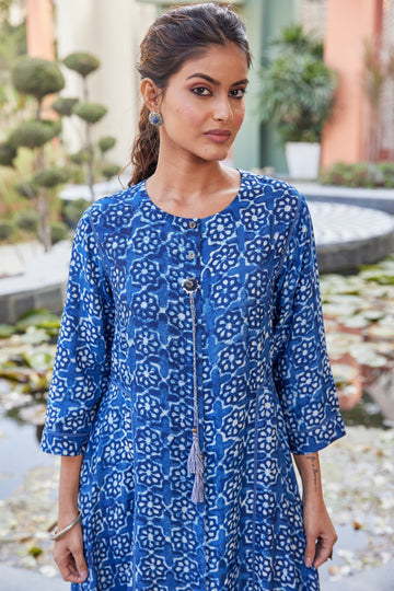 Indigo Asymmetric Ethnic Dress