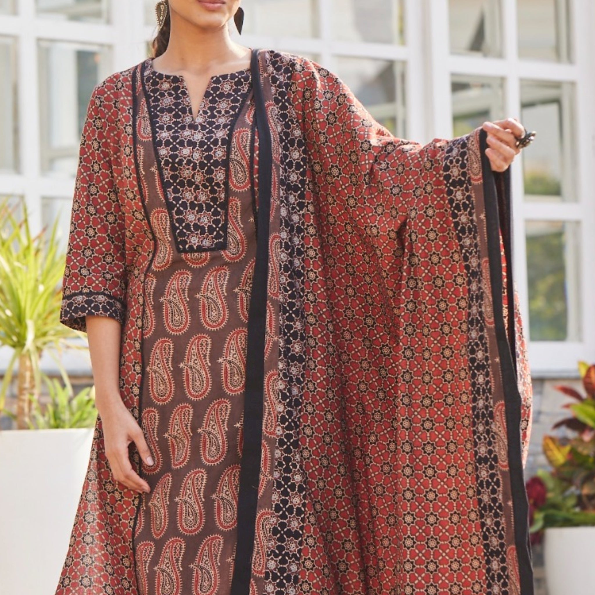 Ajrakh Hand Block Print Dupatta