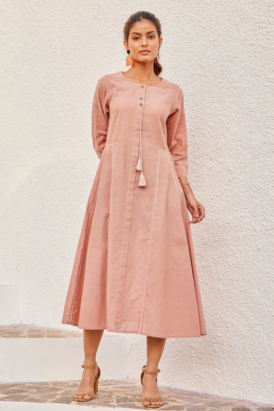 Solid Peach A-Line Cotton Dress