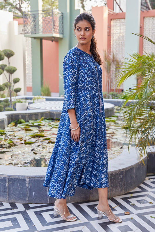 Indigo Asymmetric Ethnic Dress