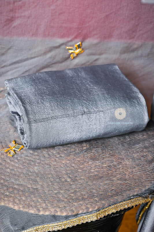 Elegant Grey Crepe Unstitched Suit with Gota Patti Work