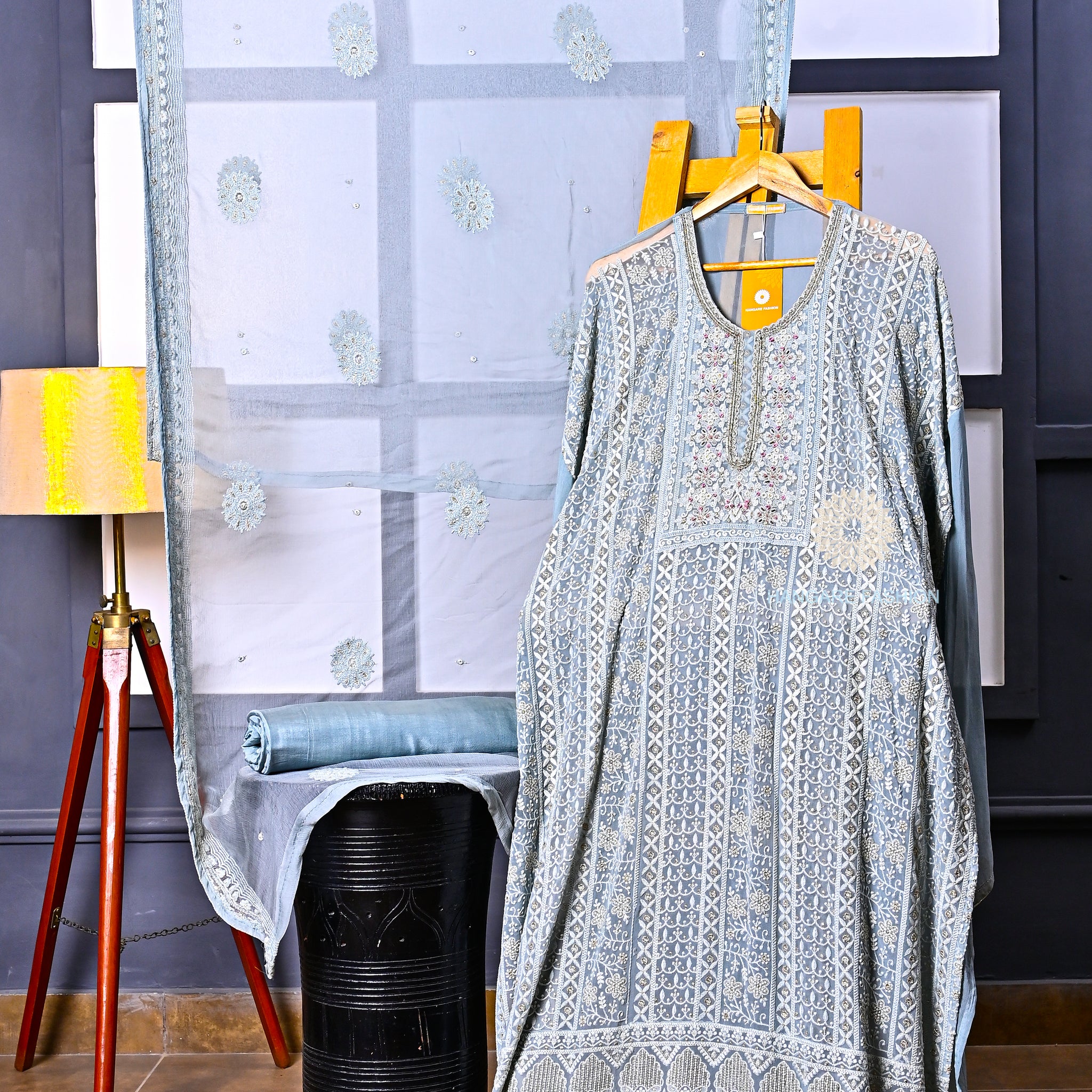 Graceful Georgette Lucknawi Handwork Suit with Chiffon Dupatta & Shantoon Bottom