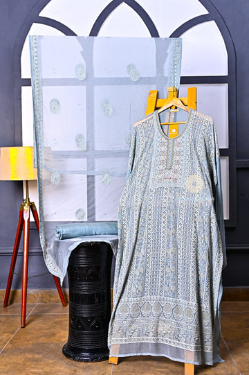 Graceful Georgette Lucknawi Handwork Suit with Chiffon Dupatta & Shantoon Bottom
