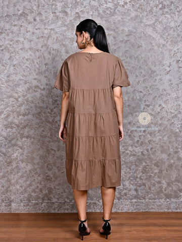 Tiered Mocha Cotton Dress – Earthy Elegance for Every Day