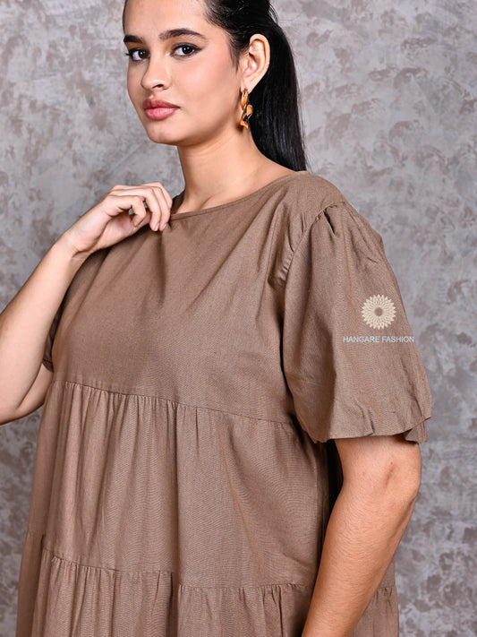 Tiered Mocha Cotton Dress – Earthy Elegance for Every Day