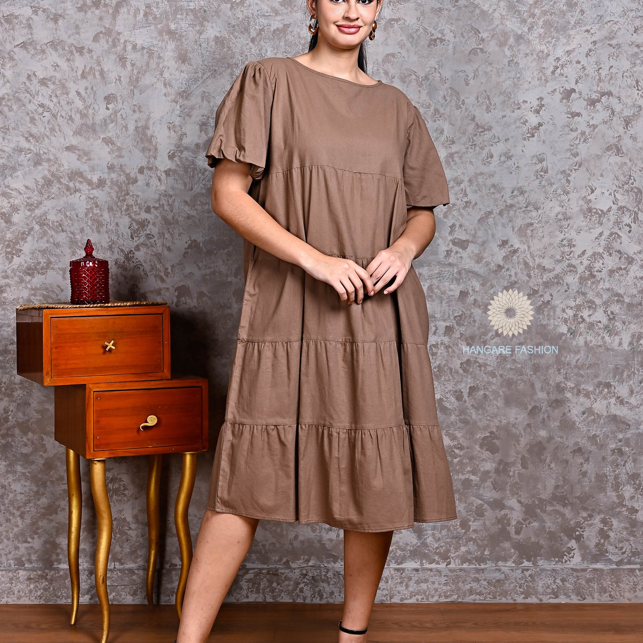 Cocoa Tiered Midi Dress – Earthy Grace