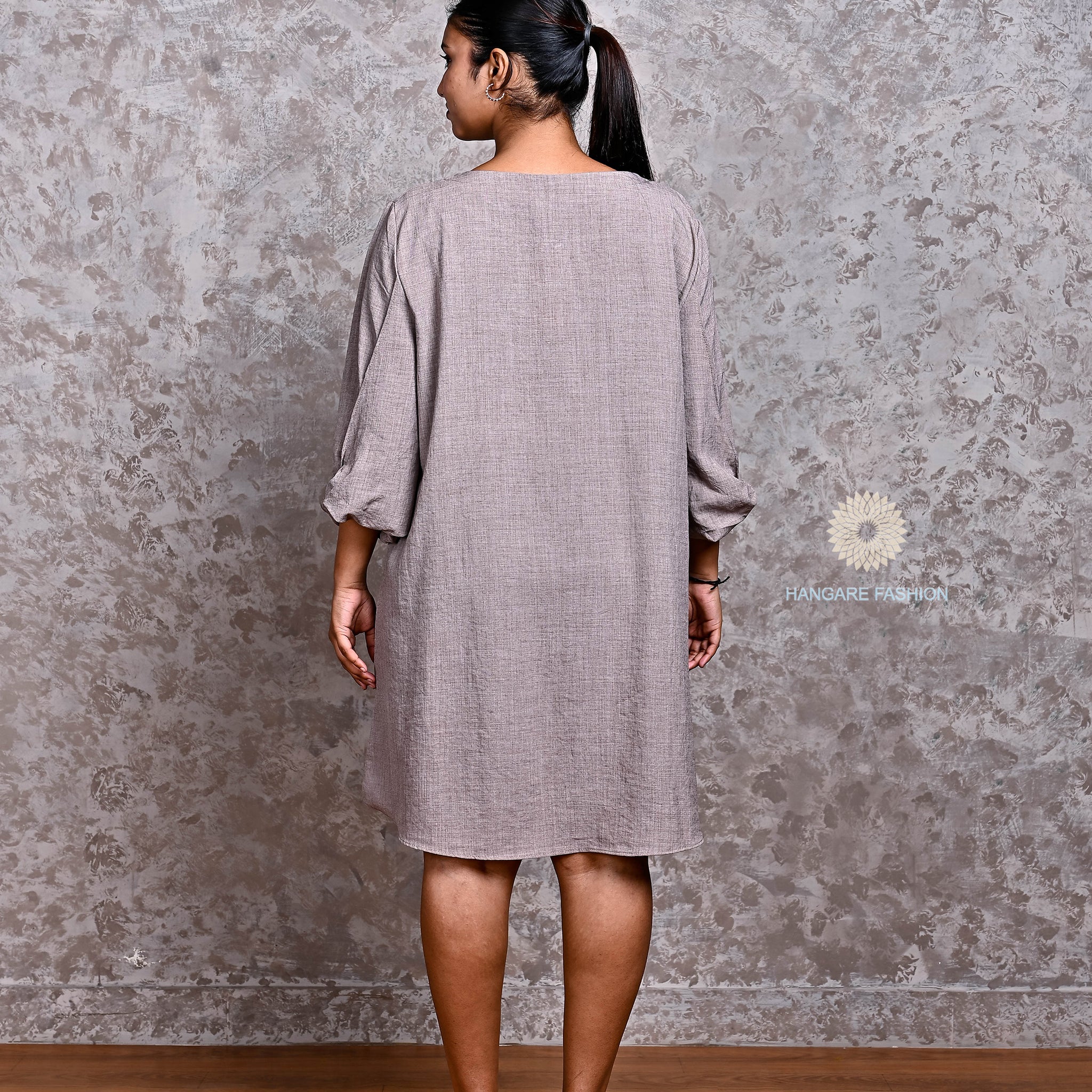 Lilac Relaxed-Fit Tunic Dress in Cotton Blend with Semi-Crepe Finish