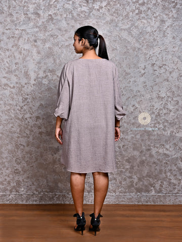 Lilac Relaxed-Fit Tunic Dress in Cotton Blend with Semi-Crepe Finish