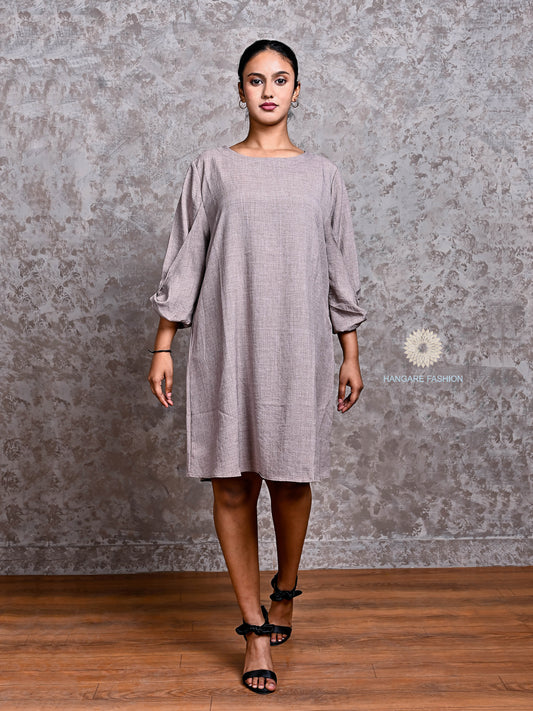 Lilac Relaxed-Fit Tunic Dress in Cotton Blend with Semi-Crepe Finish