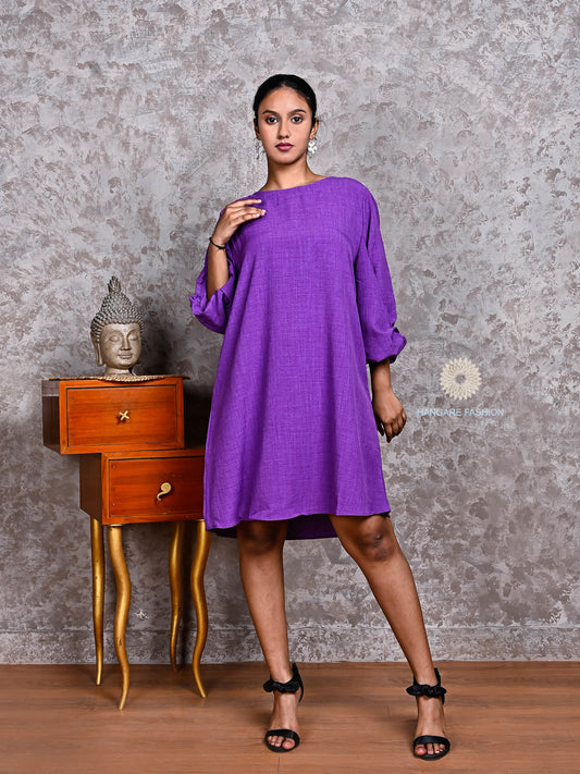 Vibrant Purple Semi-Crepe Tunic in Cotton Blend – Contemporary Western Style