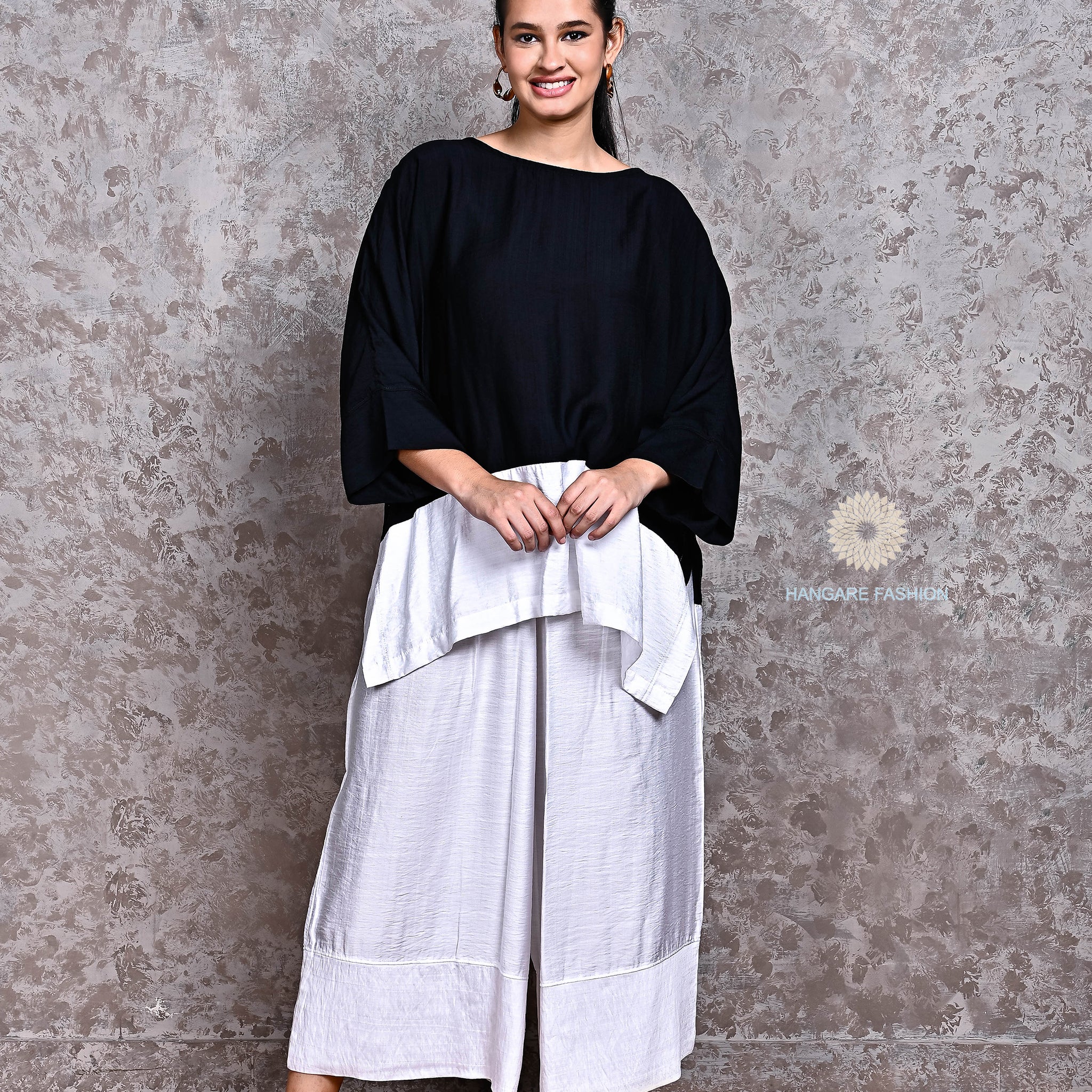 Contrast Cotton-Linen Coord Set – Easy Grace in Black & White