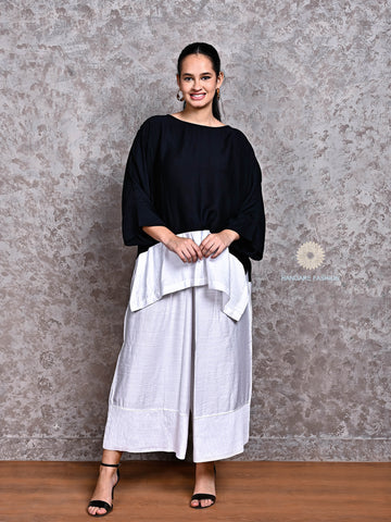 Contrast Cotton-Linen Coord Set – Easy Grace in Black & White