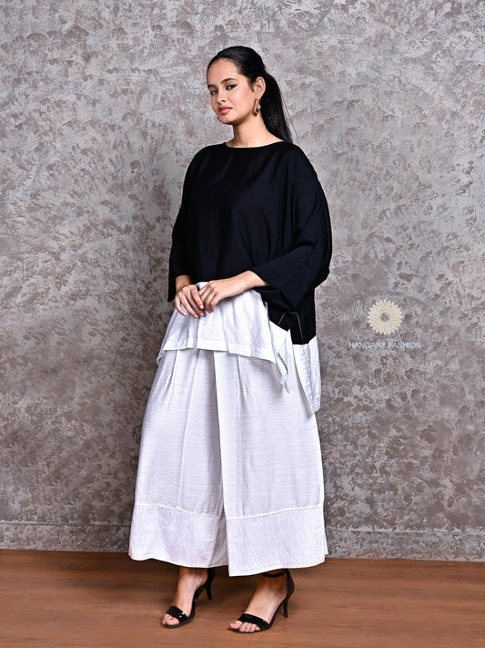 Contrast Cotton-Linen Coord Set – Easy Grace in Black & White