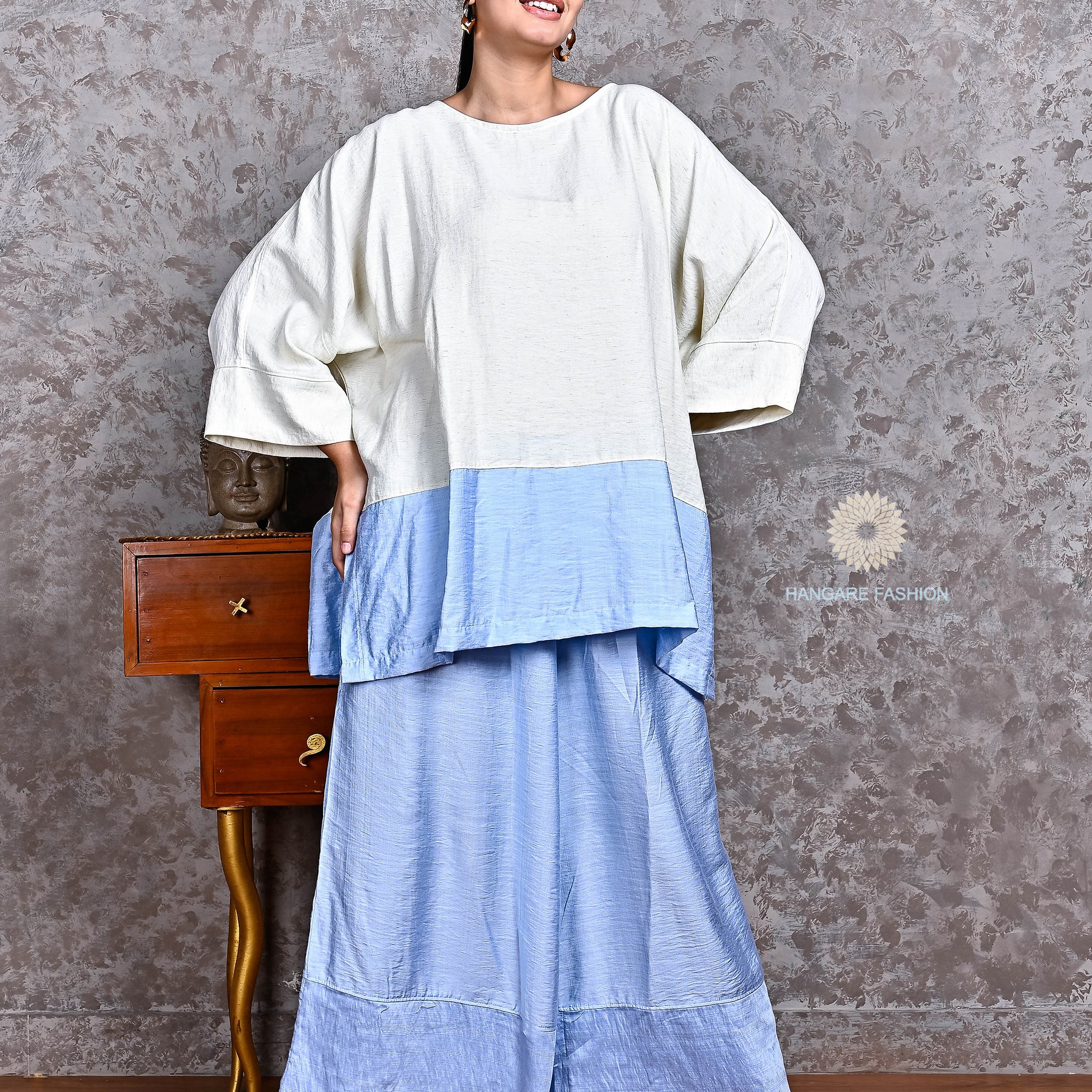 Two-Tone Cotton-Linen Coord Set – Sky & Ivory Breezy Edit