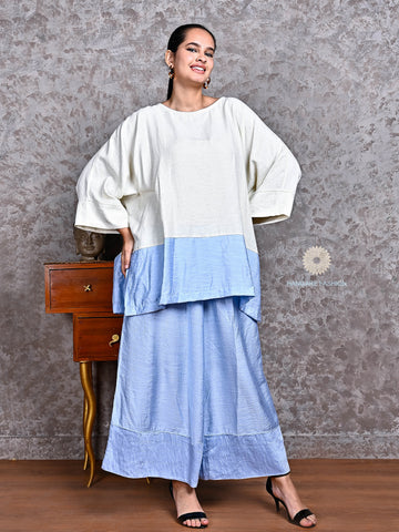 Two-Tone Cotton-Linen Coord Set – Sky & Ivory Breezy Edit