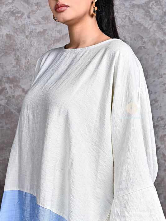 Two-Tone Cotton-Linen Coord Set – Sky & Ivory Breezy Edit