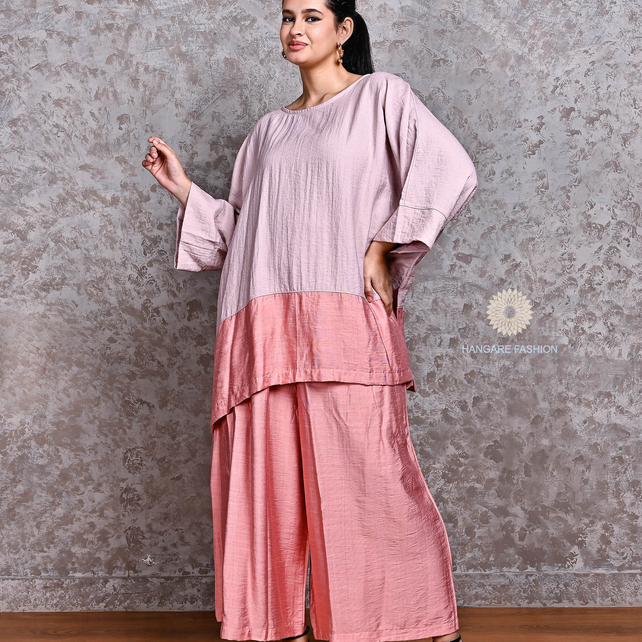 Blush & Coral Dual-Tone Coord Set – Cotton-Linen Comfort