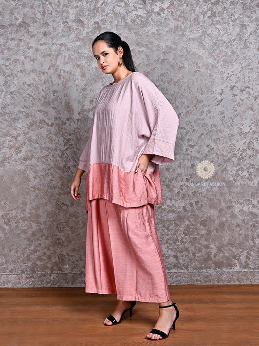Blush & Coral Dual-Tone Coord Set – Cotton-Linen Comfort