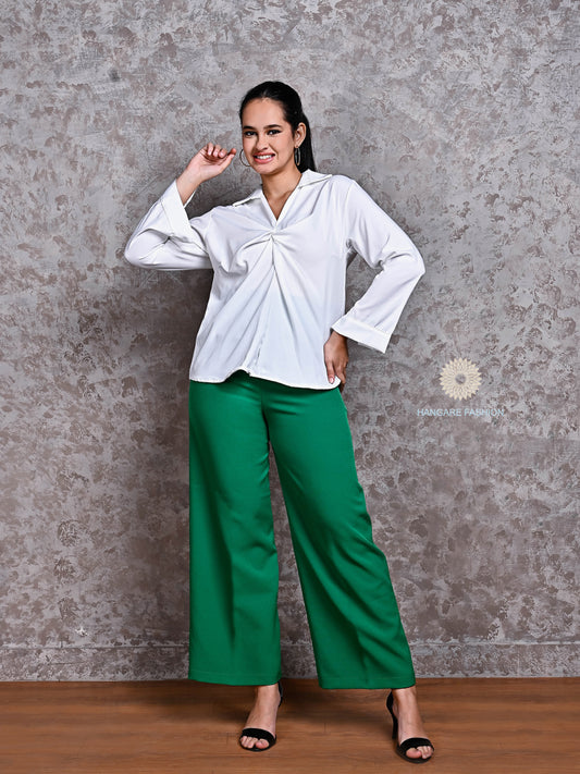 Emerald Green Wide-Leg Trousers – Cotton Lycra :