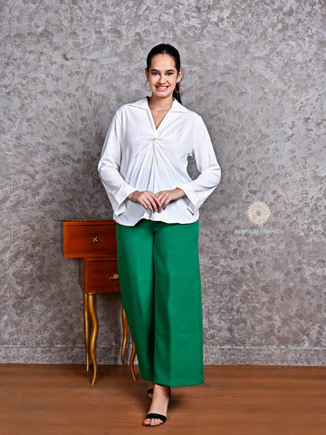 Emerald Green Wide-Leg Trousers – Cotton Lycra :
