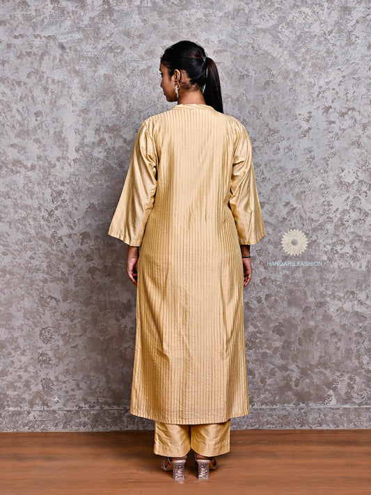Golden Cotton Silk Stitched Suit with Gota Patti & Dupatta