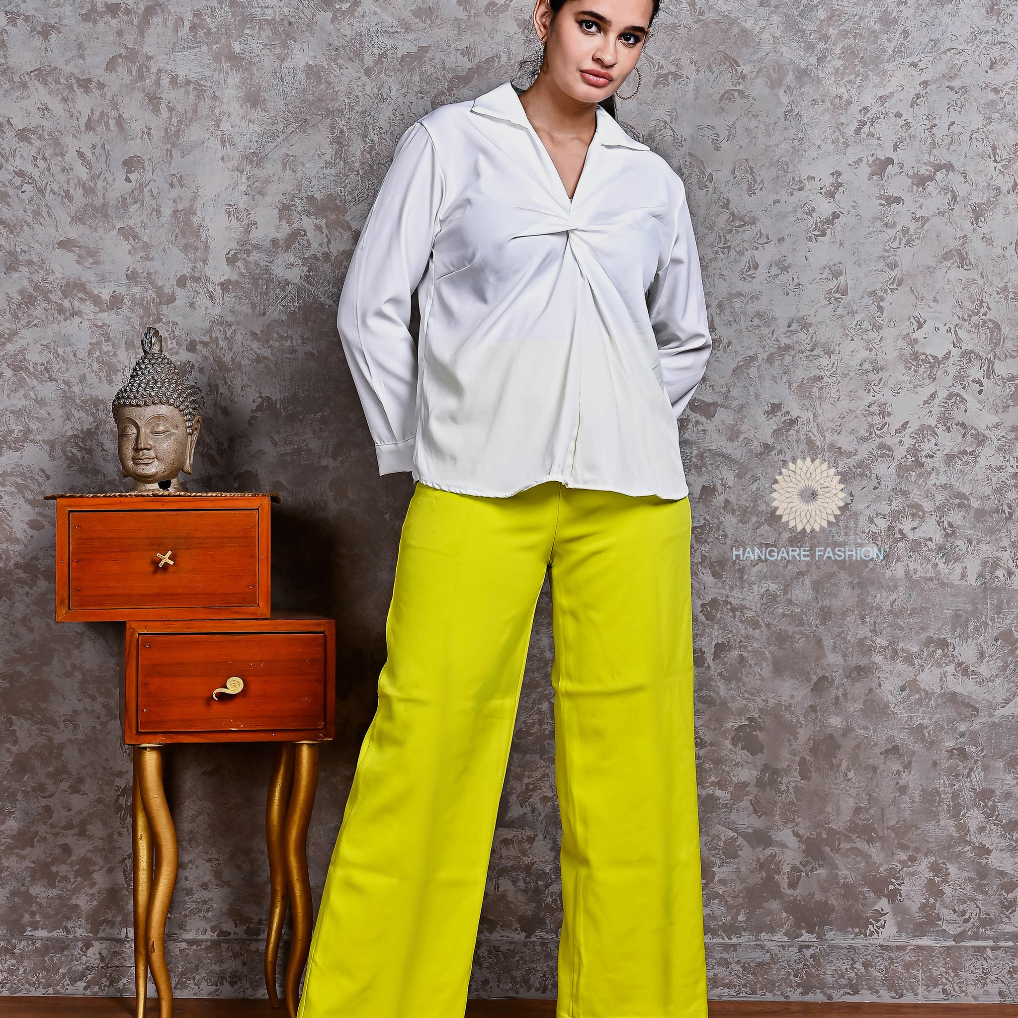 Lemon Yellow Wide-Leg Cotton Lycra Pants – Western Bottomwear