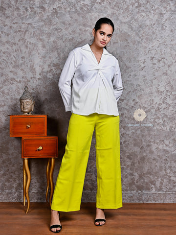 Lemon Yellow Wide-Leg Cotton Lycra Pants – Western Bottomwear