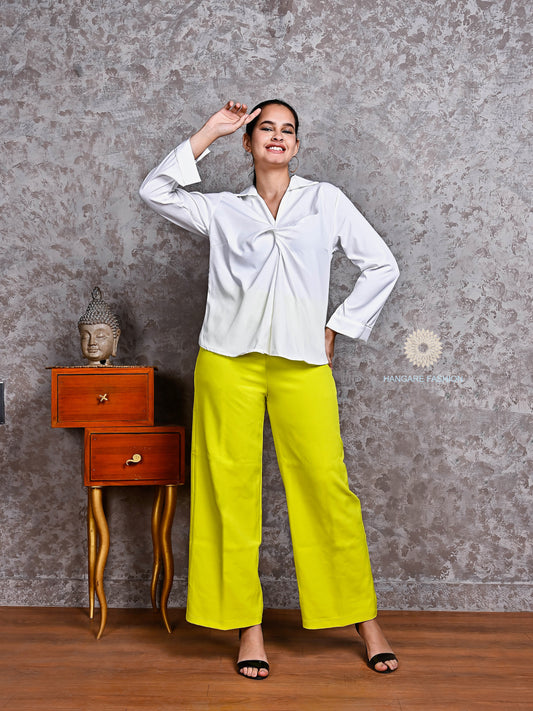 Lemon Yellow Wide-Leg Cotton Lycra Pants – Western Bottomwear