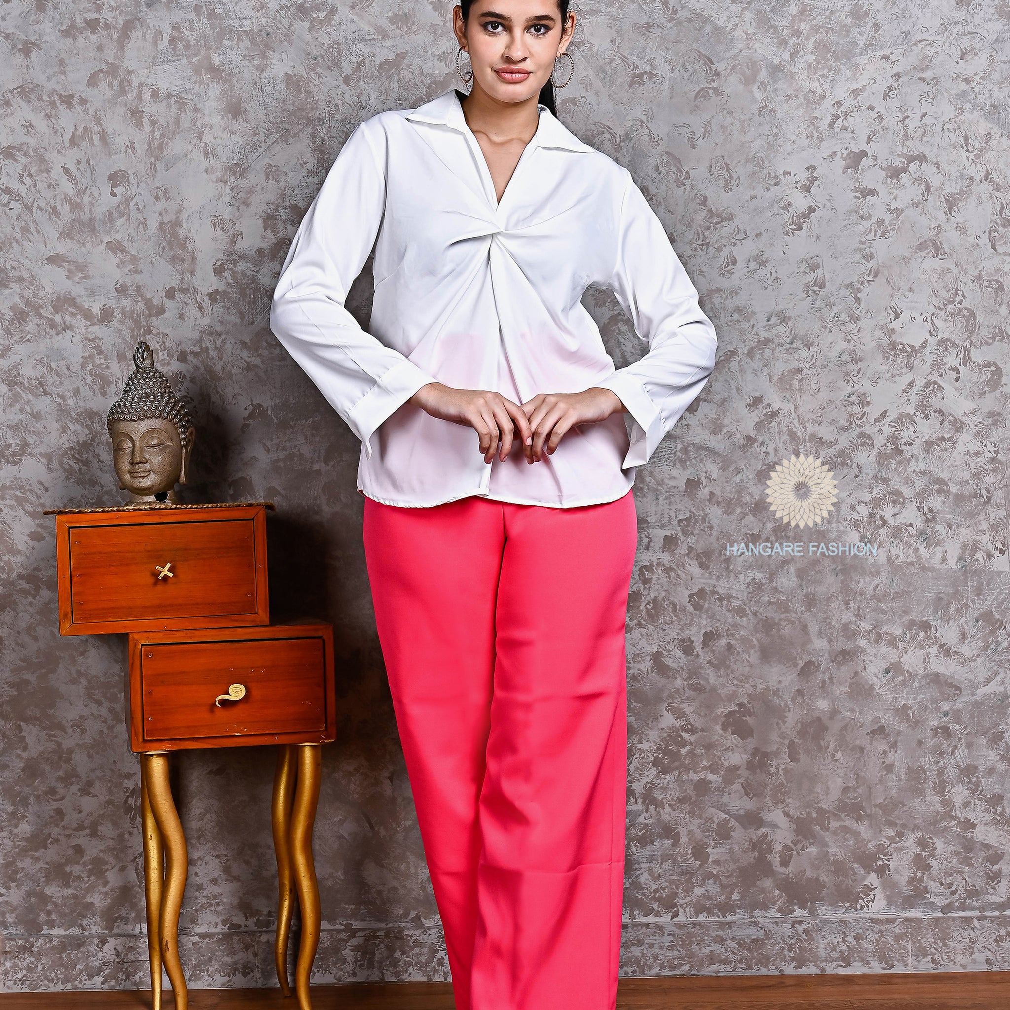 White Knot-Front Shirt in Crepe – Elegant Western Topwear