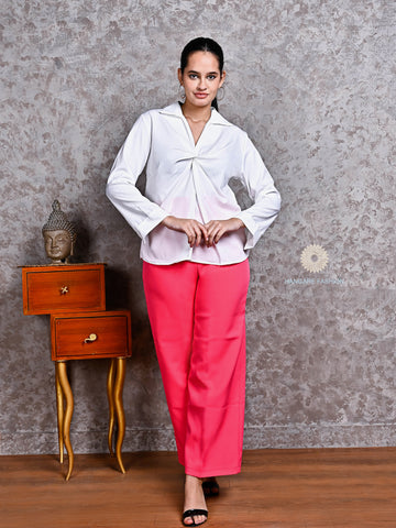 White Knot-Front Shirt in Crepe – Elegant Western Topwear
