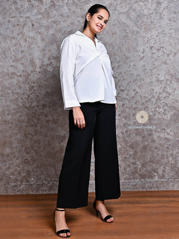 Solid Black Cotton Lycra Wide-Leg Pants – Versatile Western Bottom