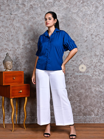 Royal Blue Button-Down Crepe Shirt – Smart Casual Western Wear