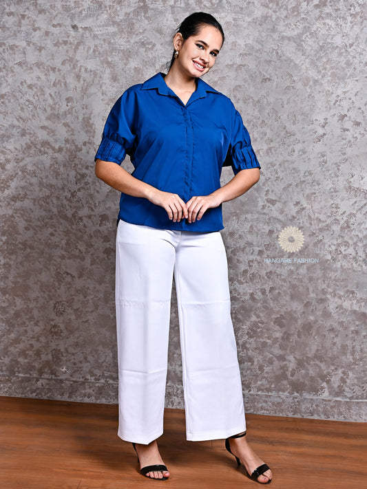 Classic White Wide-Leg Cotton Lycra Pants – Western Bottomwear