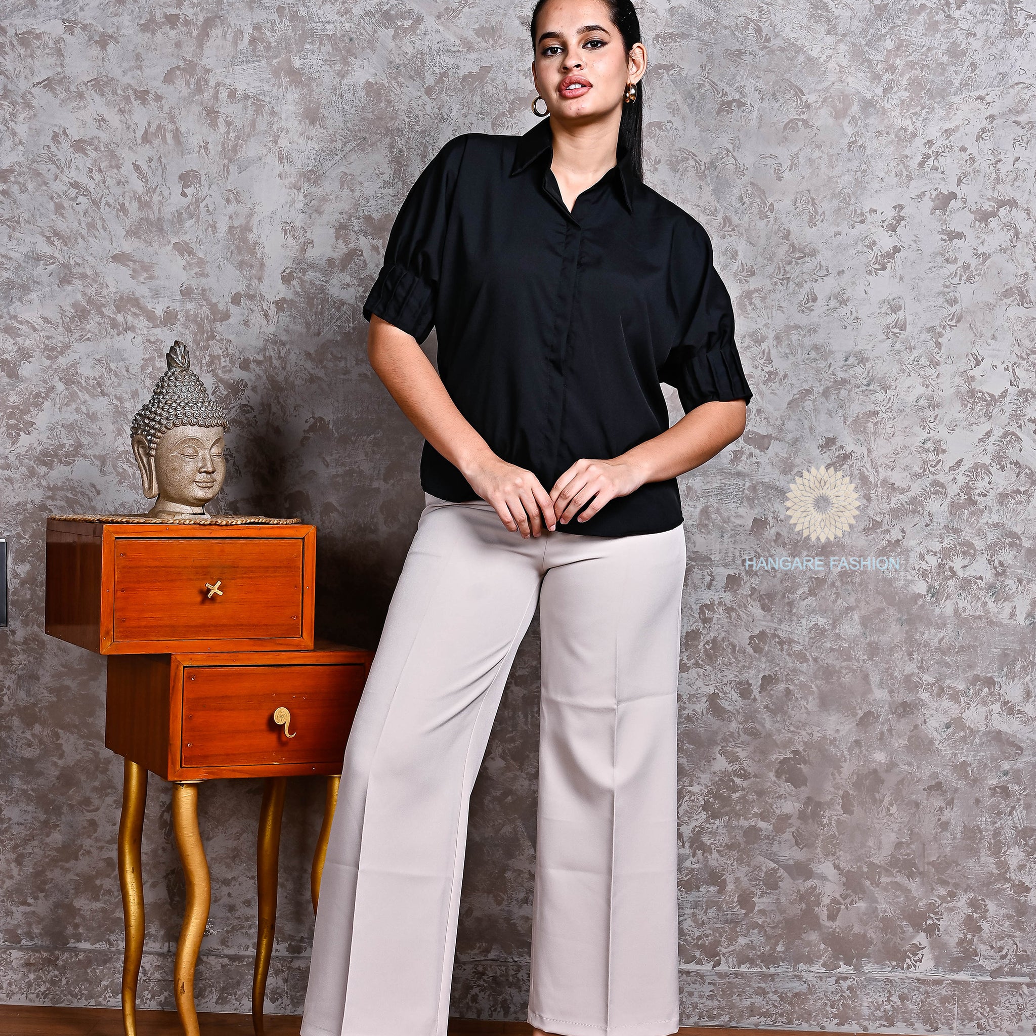 Black Puff Sleeve Shirt – Shirt Crepe Elegance