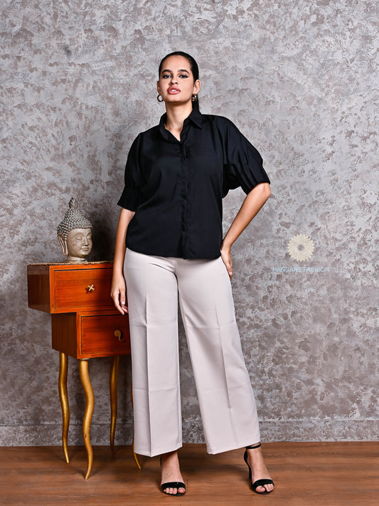 Black Puff Sleeve Shirt – Shirt Crepe Elegance