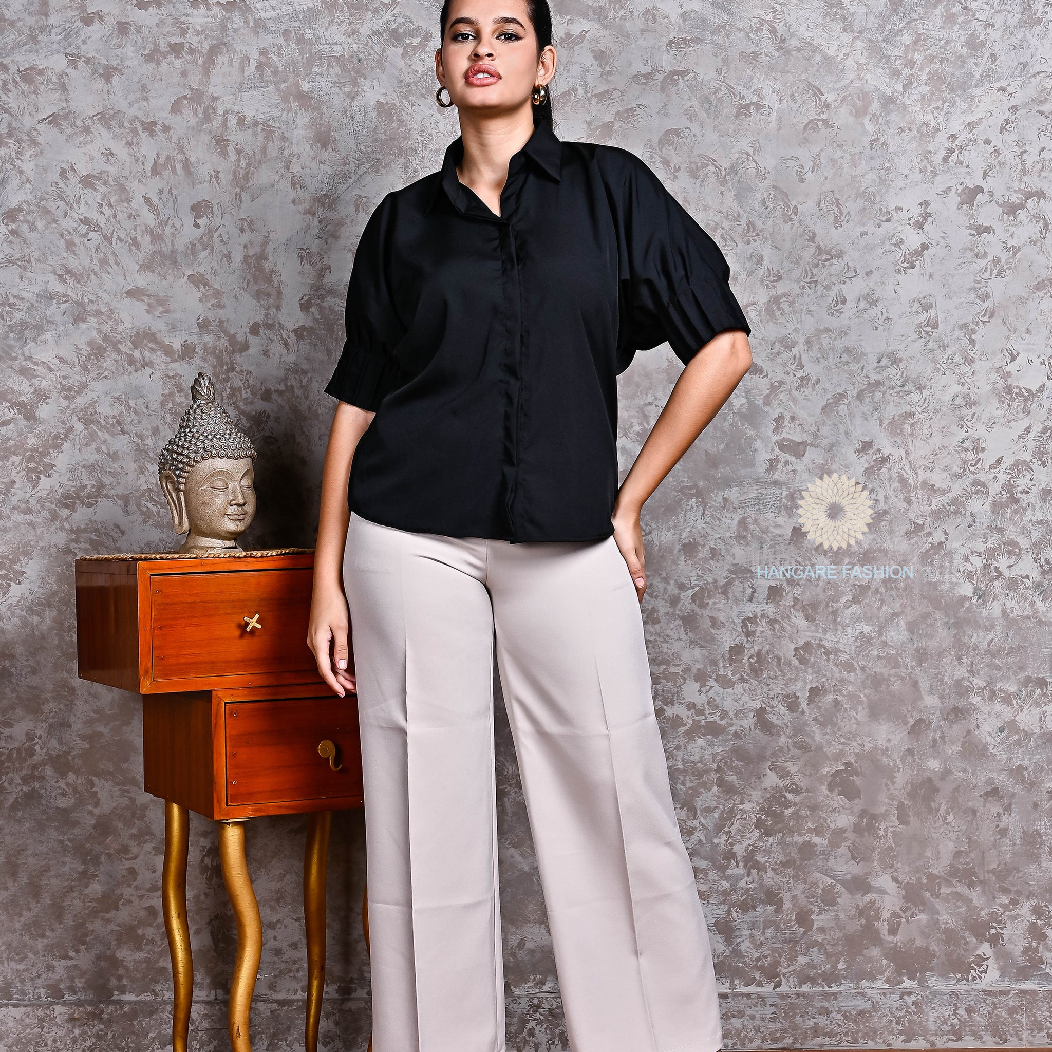 Stone Beige Straight-Leg Trousers – Cotton Lycra Comfort