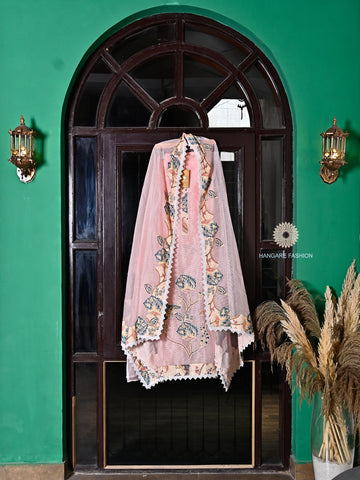 A blush pink unstitched Kota Doriya suit