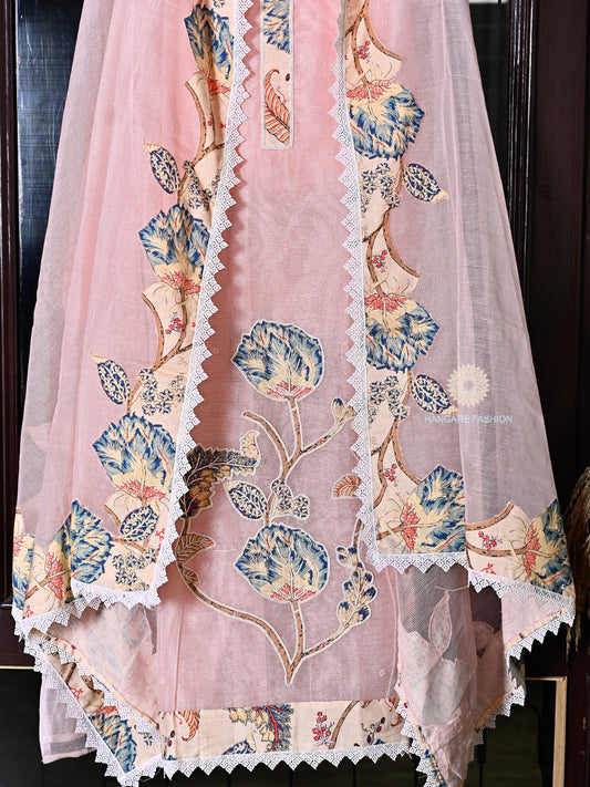 A blush pink unstitched Kota Doriya suit