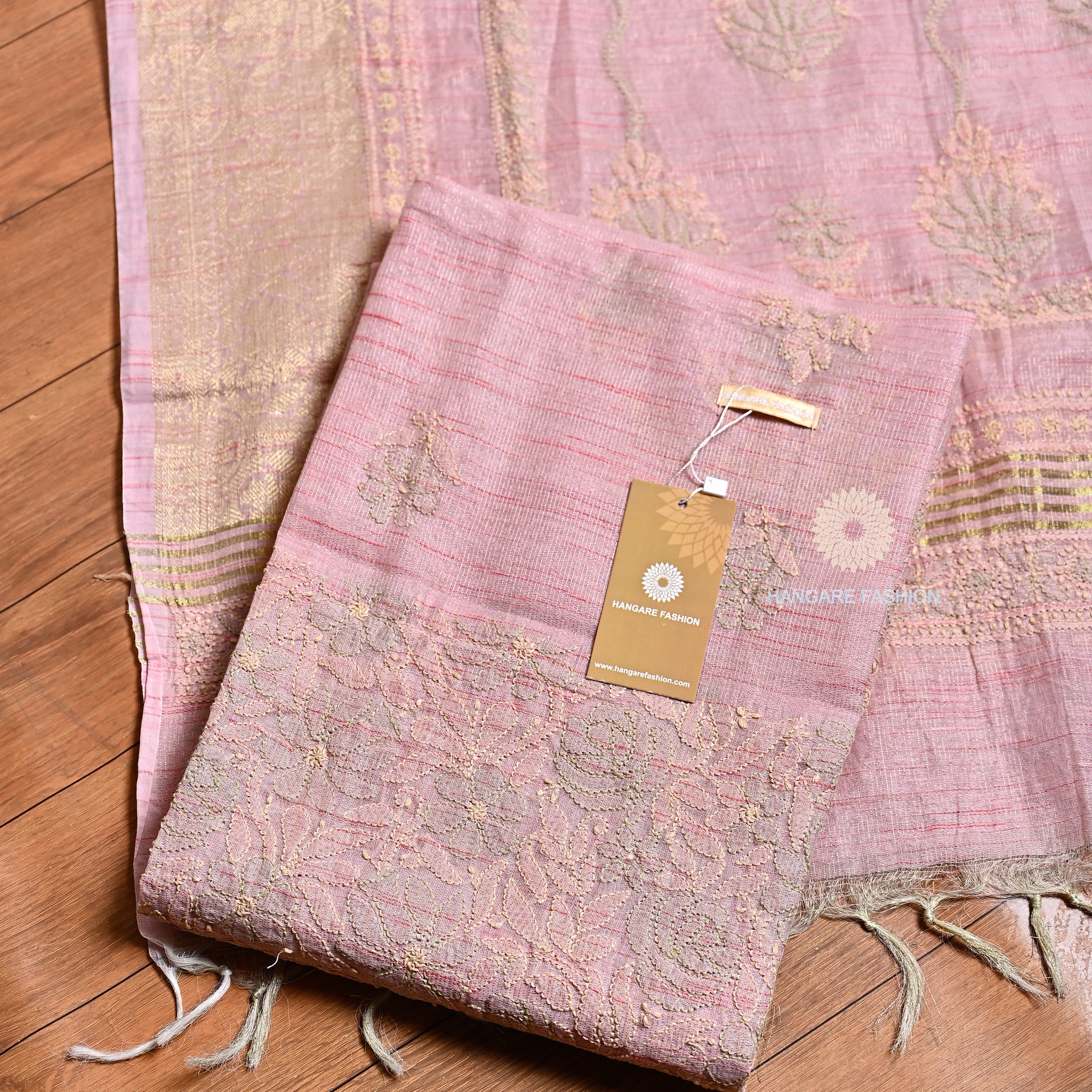 Soft Pink Pure Tissue Lucknowi Chikankari Shirt & Dupatta Set