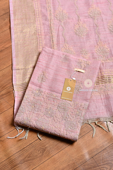 Soft Pink Pure Tissue Lucknowi Chikankari Shirt & Dupatta Set