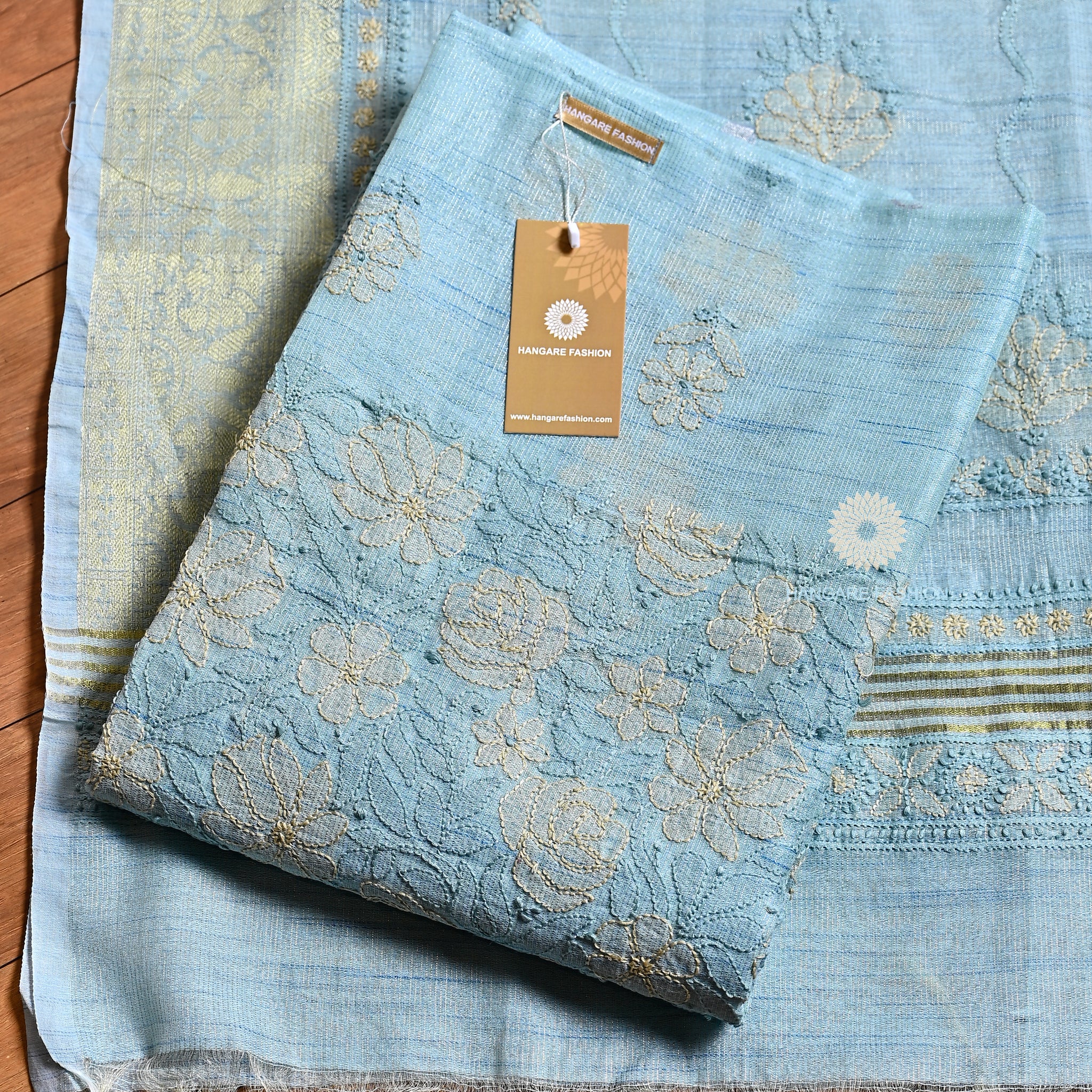 Powder Blue Tissue Lucknowi Chikankari Shirt & Dupatta Set