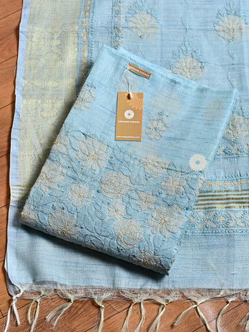 Powder Blue Tissue Lucknowi Chikankari Shirt & Dupatta Set