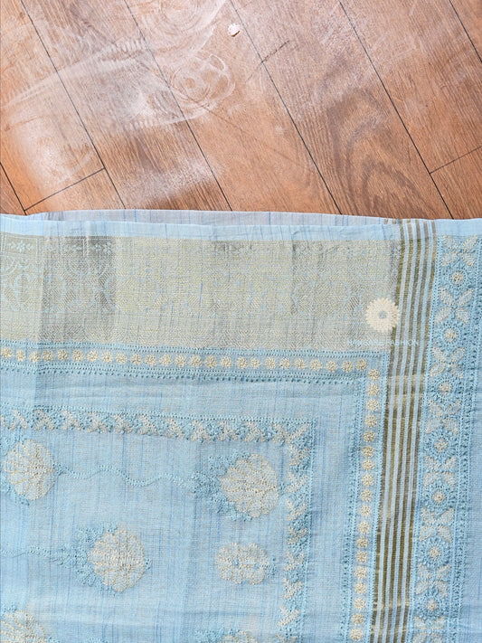 Powder Blue Tissue Lucknowi Chikankari Shirt & Dupatta Set