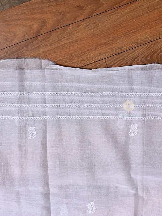 White Pure Mulmul Lucknowi Chikankari Shirt & Dupatta Set