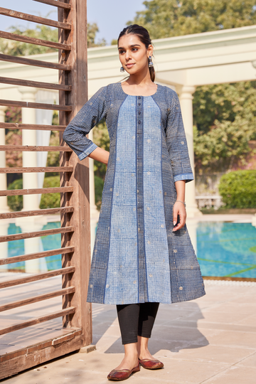 Bagru Indigo Block Print A-Line Kurta-Dress